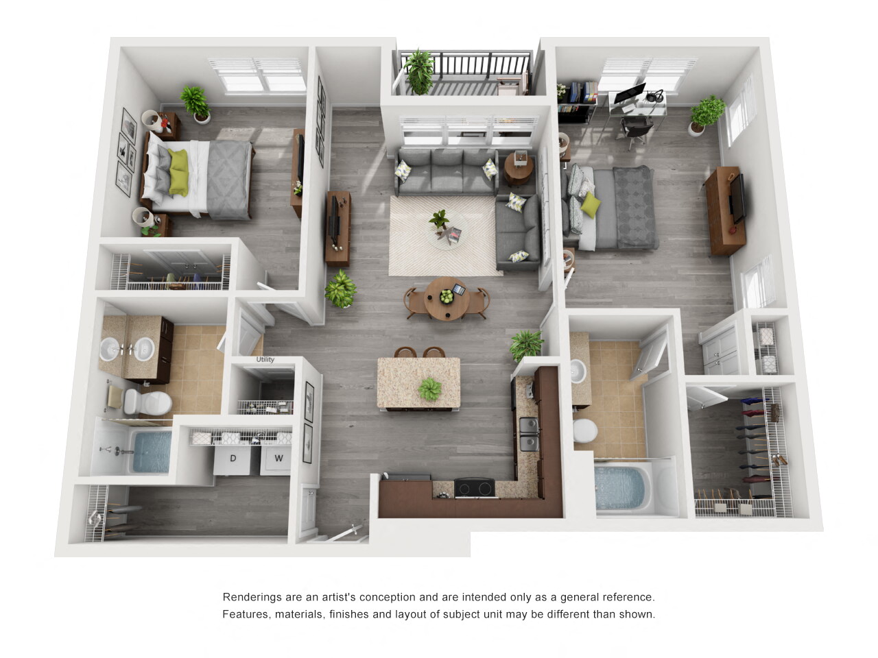 Floor plan for 2 beds, 2 baths, 1236 sqft